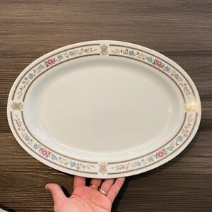 Vintage Large Oval Platter w/ floral pattern & gold-plated edge